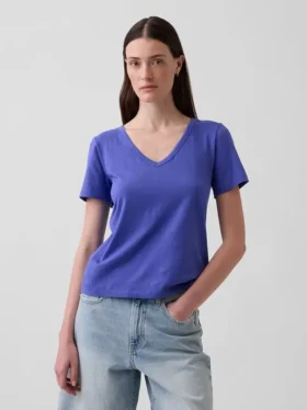 T-shirt à col en V Vintagesoft en coton bio