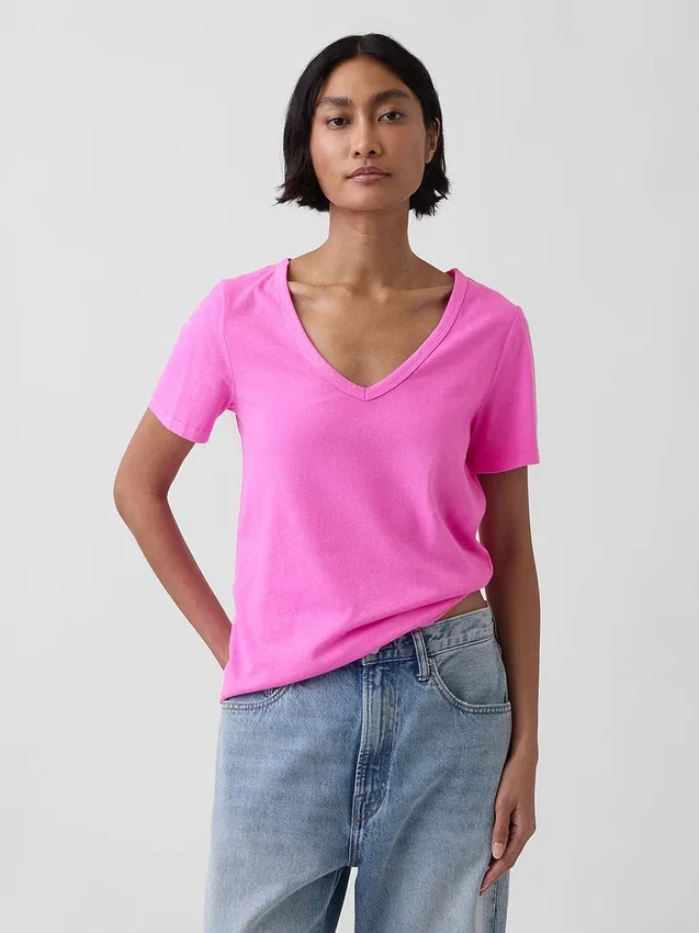 T-shirt à col en V Vintagesoft en coton bio