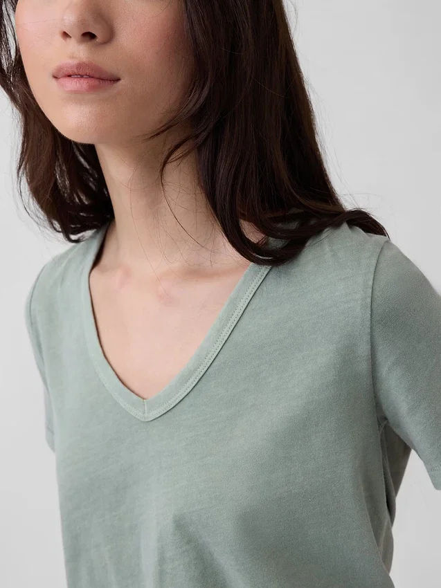 T-shirt à col en V Vintagesoft en coton bio