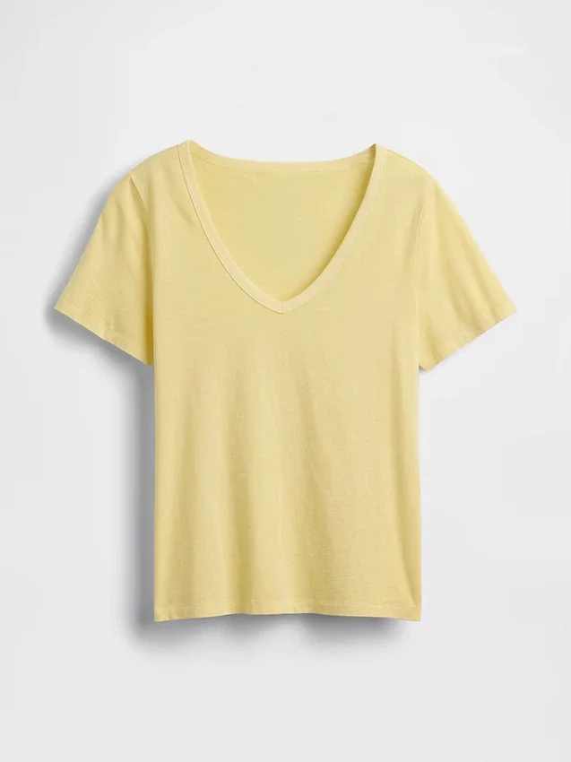 T-shirt à col en V Vintagesoft en coton bio