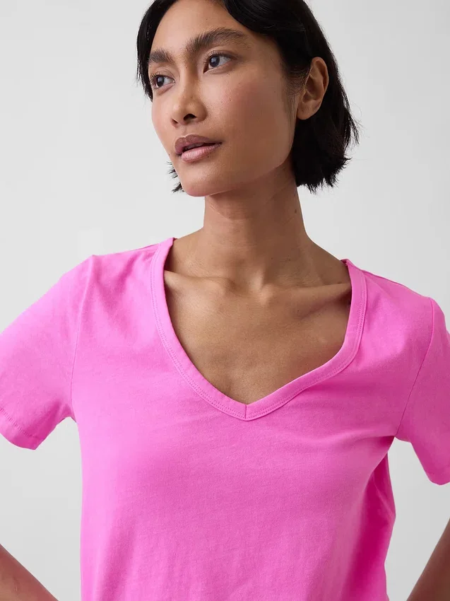 T-shirt à col en V Vintagesoft en coton bio