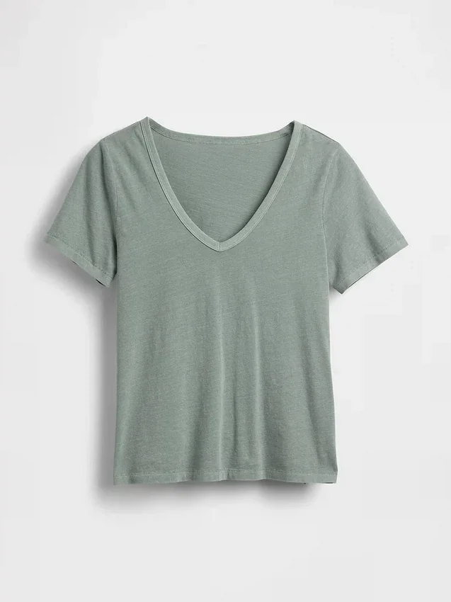 T-shirt à col en V Vintagesoft en coton bio