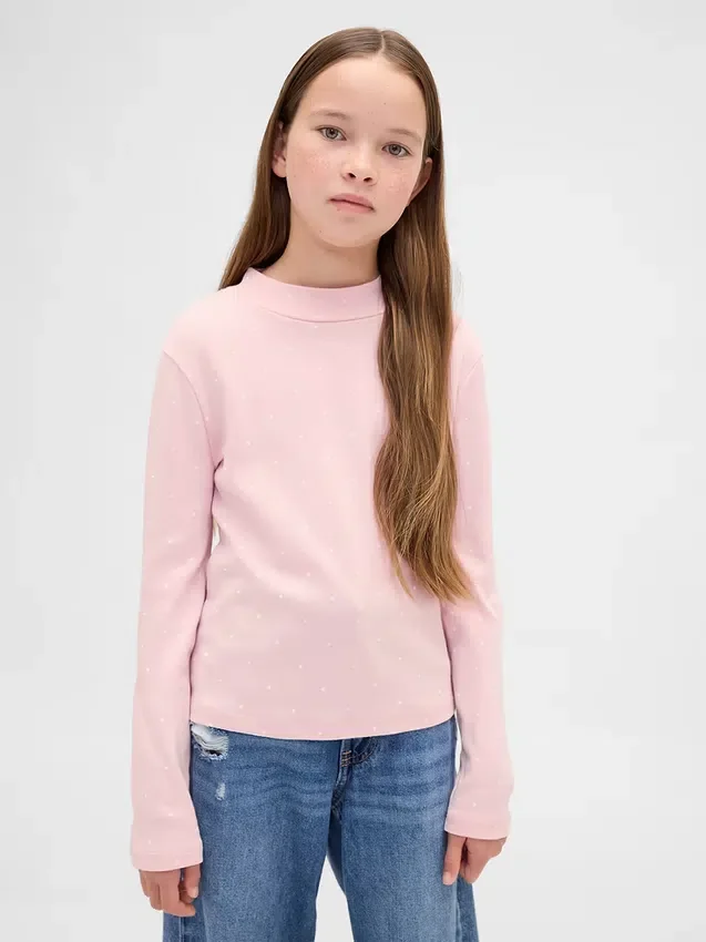 T-shirt à col montant en coton côtelé pour enfant