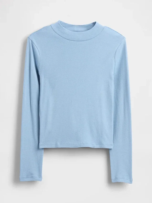 T-shirt à col montant en coton côtelé pour enfant