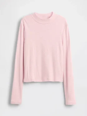 T-shirt à col montant en coton côtelé pour enfant