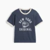 T-shirt à col rond et bordures contrastées pour enfant, imprimé « New York »