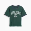 T-shirt à col rond et bordures contrastées pour enfant, imprimé « New York »