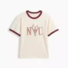 T-shirt à col rond et bordures contrastées pour enfant, imprimé « New York »
