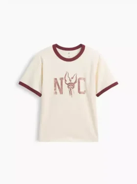 T-shirt à col rond et bordures contrastées pour enfant, imprimé « New York »