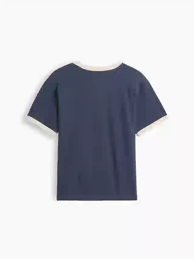 T-shirt à col rond et bordures contrastées pour enfant, imprimé « New York »