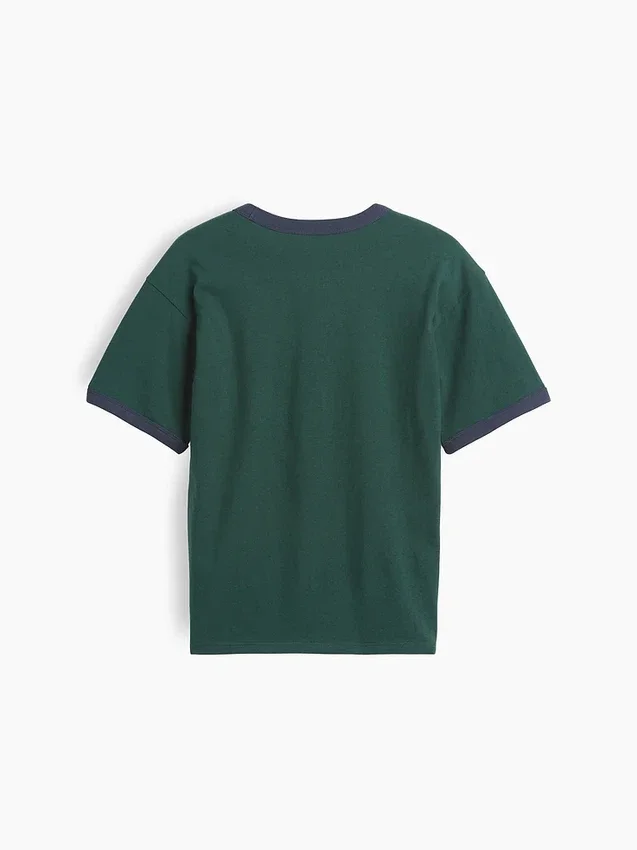 T-shirt à col rond et bordures contrastées pour enfant, imprimé « New York »