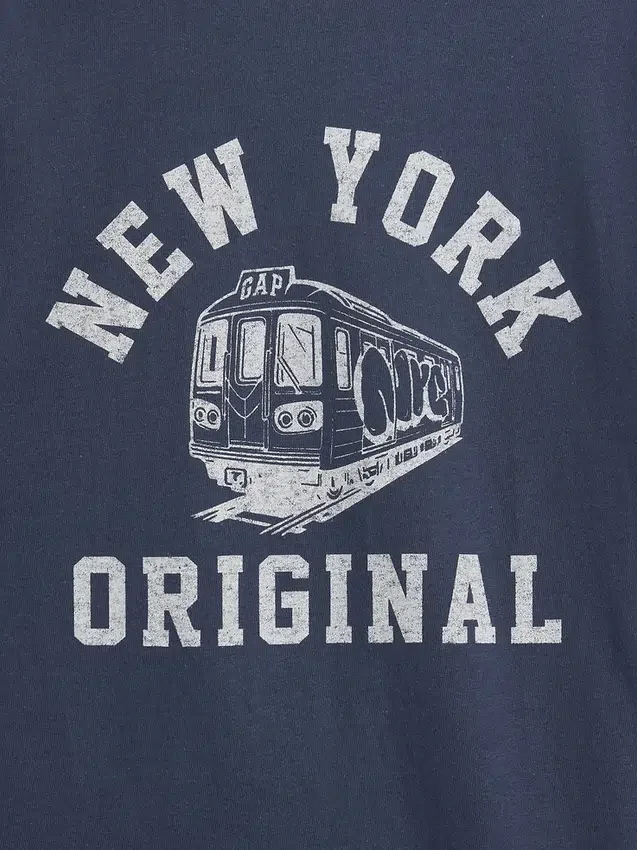 T-shirt à col rond et bordures contrastées pour enfant, imprimé « New York »