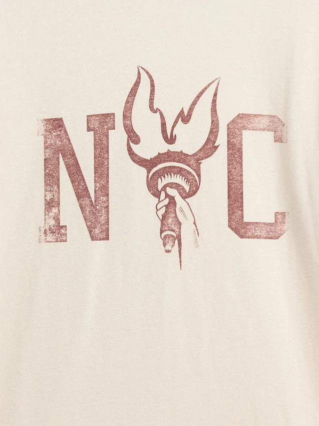 T-shirt à col rond et bordures contrastées pour enfant, imprimé « New York »