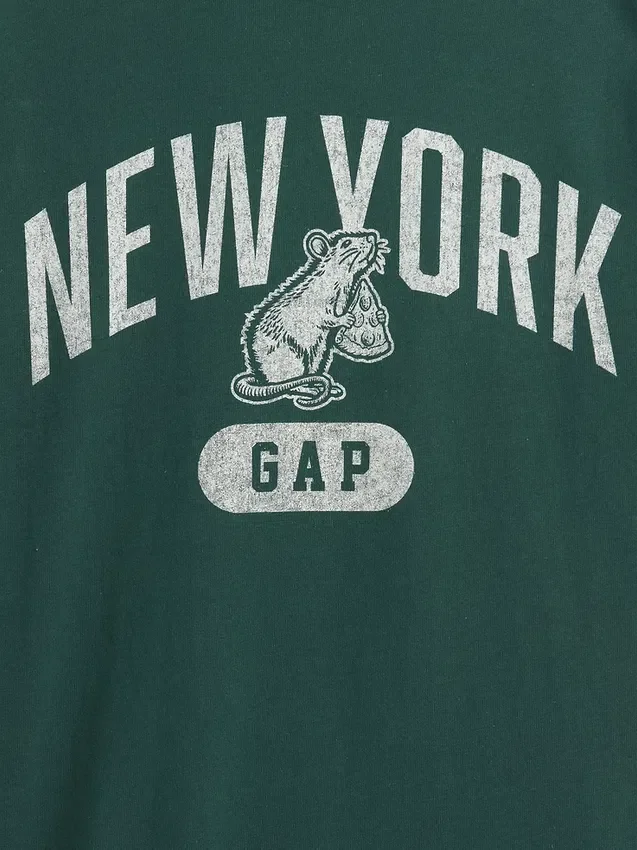 T-shirt à col rond et bordures contrastées pour enfant, imprimé « New York »