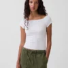 T-shirt court à épaules dénudées en jersey à mailles serrées