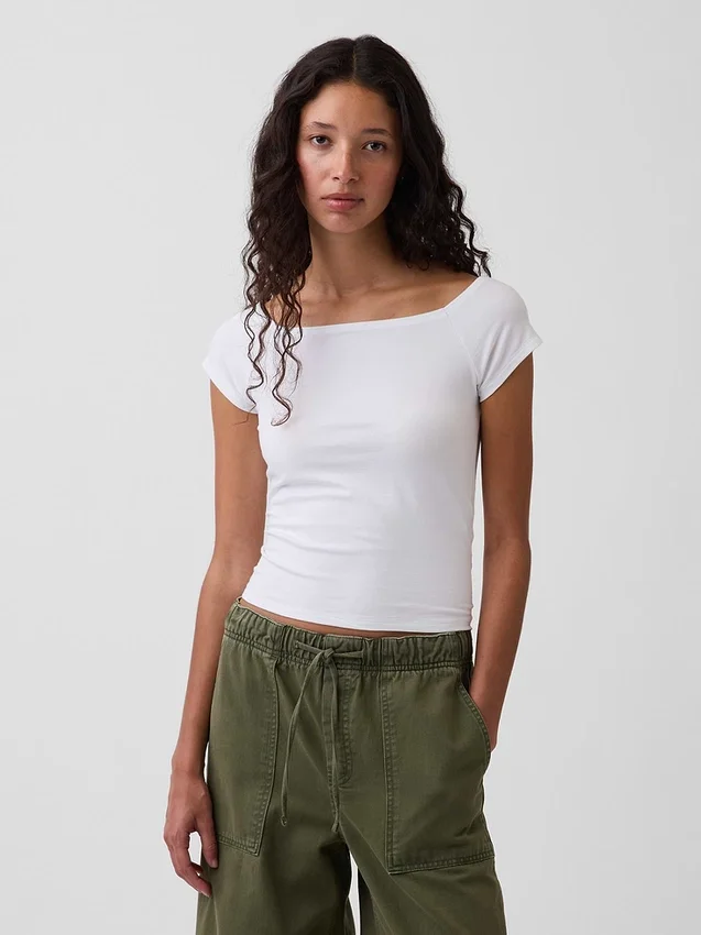 T-shirt court à épaules dénudées en jersey à mailles serrées