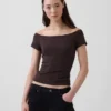 T-shirt court à épaules dénudées en jersey à mailles serrées