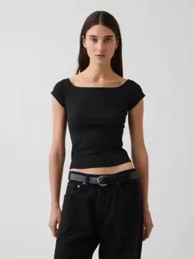 T-shirt court à épaules dénudées en jersey à mailles serrées
