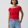 T-shirt court à épaules dénudées en jersey à mailles serrées