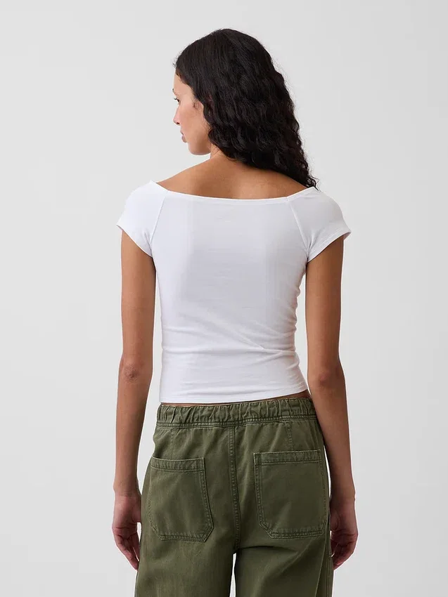 T-shirt court à épaules dénudées en jersey à mailles serrées