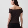 T-shirt court à épaules dénudées en jersey à mailles serrées