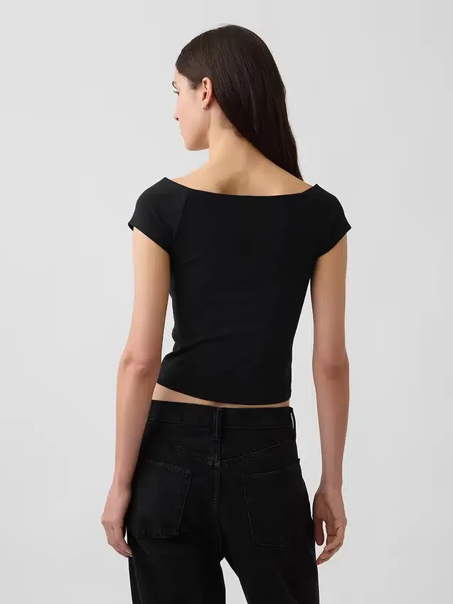 T-shirt court à épaules dénudées en jersey à mailles serrées