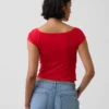 T-shirt court à épaules dénudées en jersey à mailles serrées