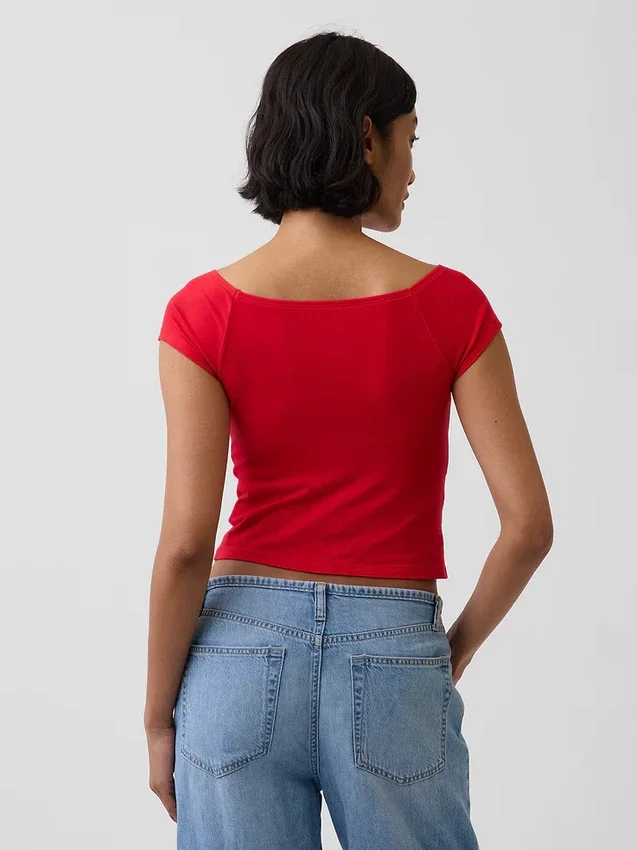 T-shirt court à épaules dénudées en jersey à mailles serrées