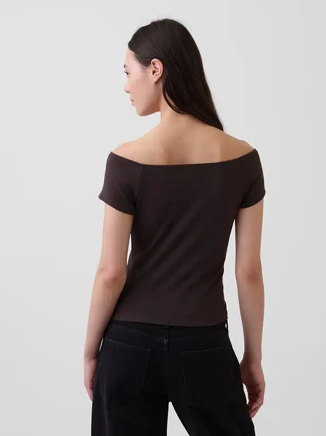 T-shirt court à épaules dénudées en jersey à mailles serrées