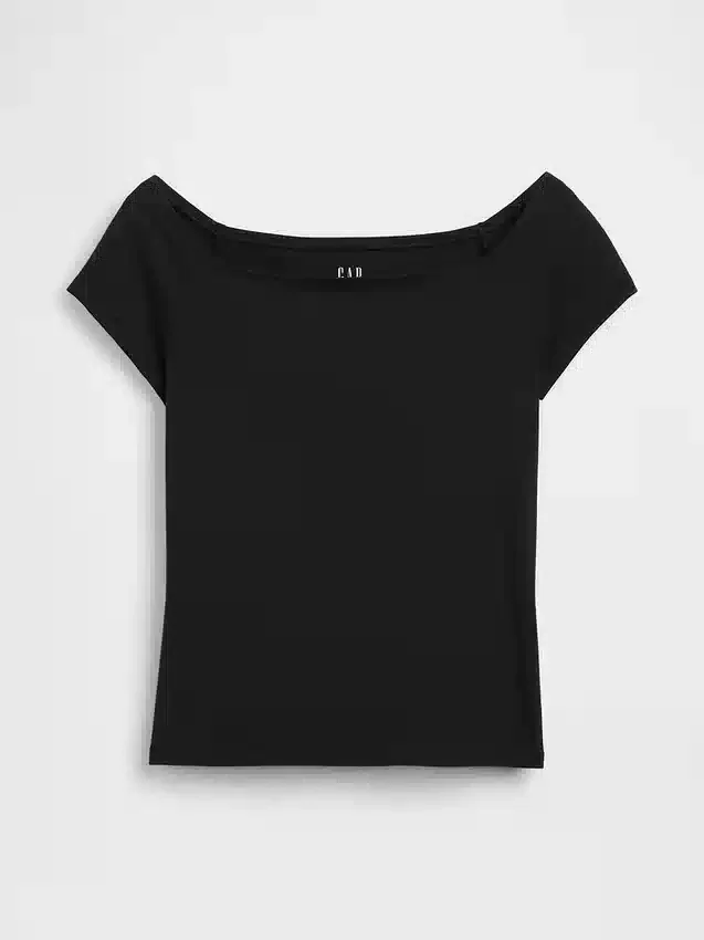 T-shirt court à épaules dénudées en jersey à mailles serrées