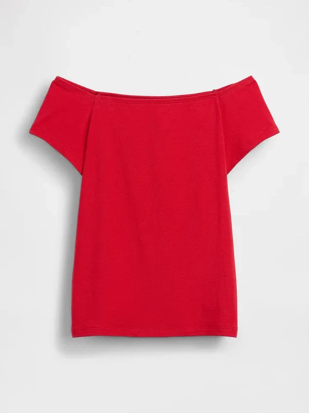 T-shirt court à épaules dénudées en jersey à mailles serrées