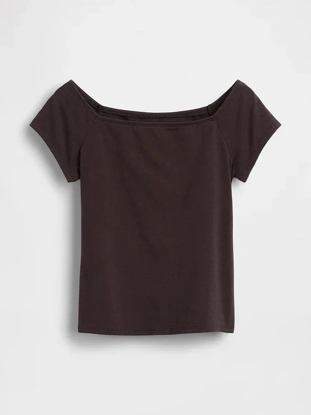 T-shirt court à épaules dénudées en jersey à mailles serrées