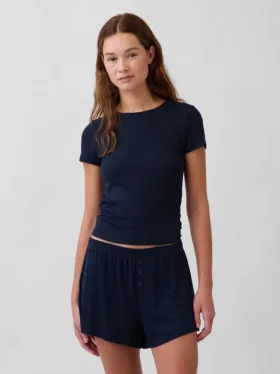 T-shirt de pyjama à fines côtes