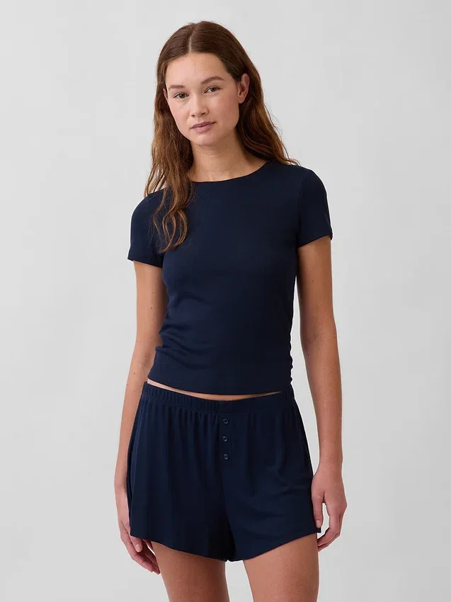 T-shirt de pyjama à fines côtes