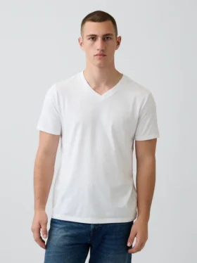 T-shirt en jersey de coton à col en V