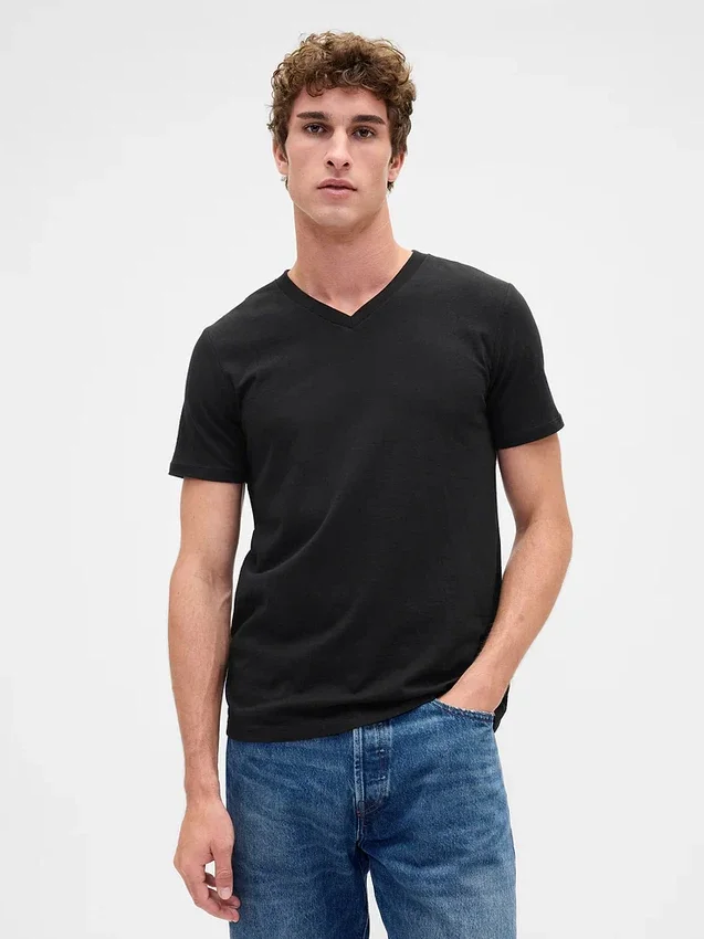 T-shirt en jersey de coton à col en V