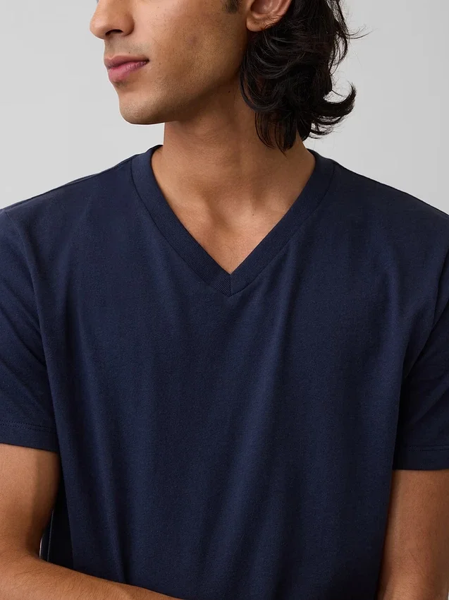 T-shirt en jersey de coton à col en V