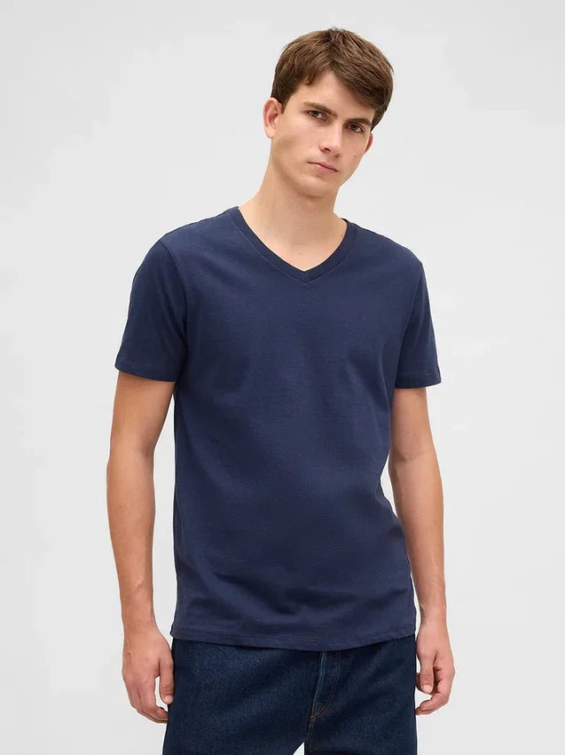 T-shirt en jersey de coton à col en V