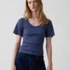 T-shirt à encolure dégagée et côtes