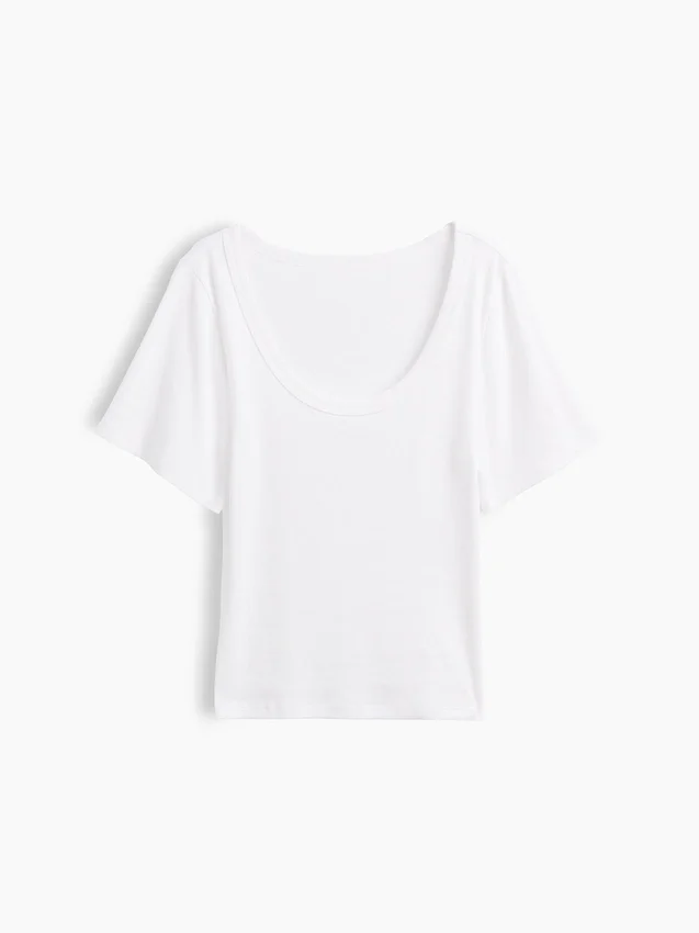 T-shirt à encolure dégagée et côtes