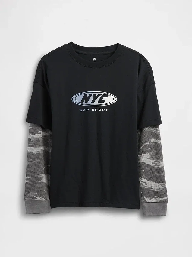T-shirt enfant 2 en 1 à logo et motifs
