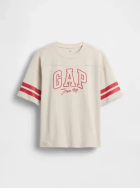 T-shirt enfant en jersey épais, coupe oversize, avec logo sur les coutures