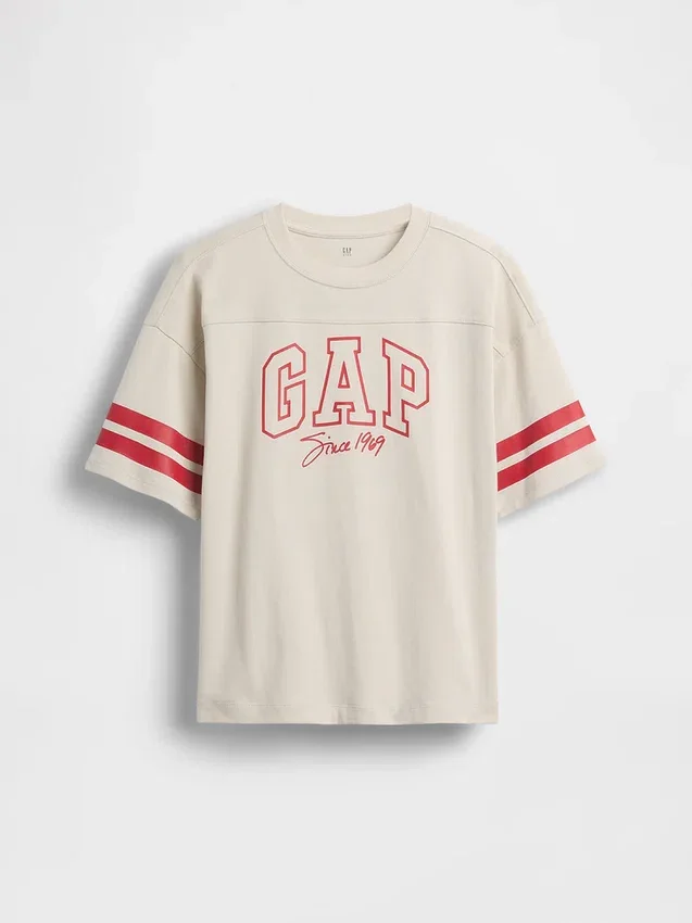 T-shirt enfant en jersey épais, coupe oversize, avec logo sur les coutures