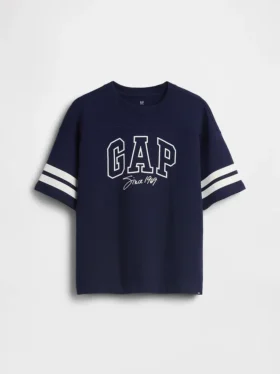 T-shirt enfant en jersey épais, coupe oversize, avec logo sur les coutures