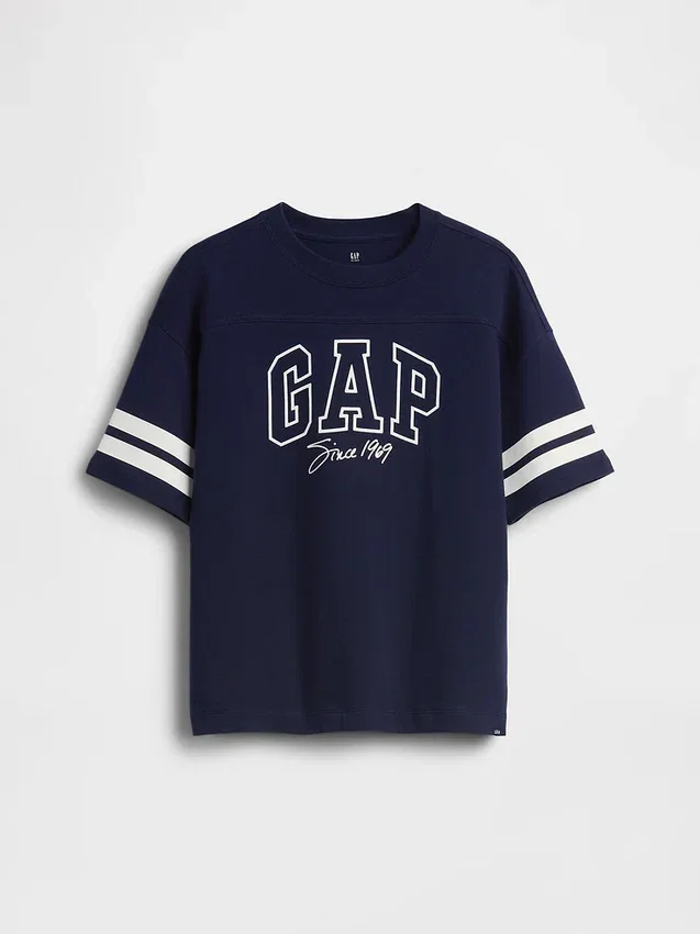 T-shirt enfant en jersey épais, coupe oversize, avec logo sur les coutures