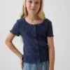 T-shirt enfant en maille pointelle côtelée à boutons sur le devant