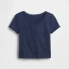T-shirt enfant en maille pointelle côtelée à boutons sur le devant
