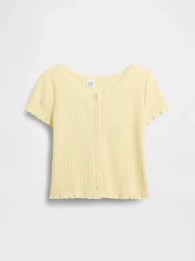 T-shirt enfant en maille pointelle côtelée à boutons sur le devant