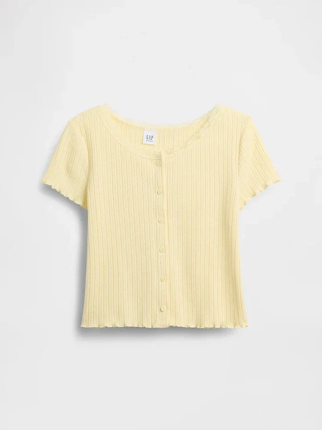 T-shirt enfant en maille pointelle côtelée à boutons sur le devant
