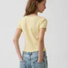 T-shirt enfant en maille pointelle côtelée à boutons sur le devant
